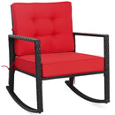 Outdoor Wicker Rocking Chair with Heavy-Duty Steel Frame-Red