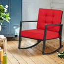 Outdoor Wicker Rocking Chair with Heavy-Duty Steel Frame-Red