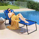 Oversize Folding Chaise Lounge with Adjustable Backrest and Detachable Pillow