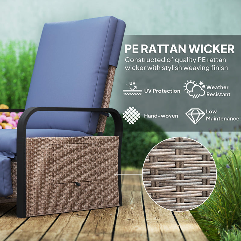 Outsunny Rattan Garden Recliner Chair Sun Lounger w/ Side Tray