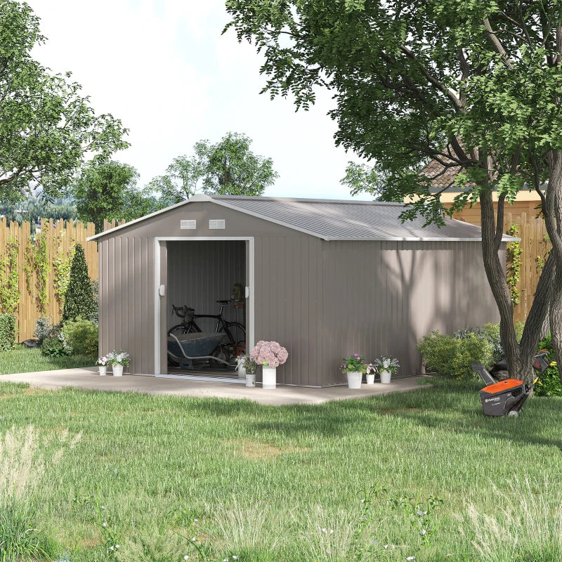 Outsunny Metal Shed 13 x 11ft - Light Grey