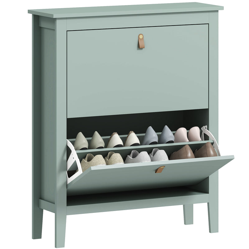 HOMCOM 2 Drawer Shoe Cabinet with Flip Doors for Hallway, Entryway, Green