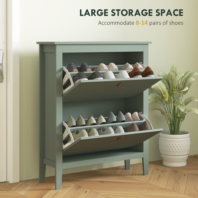 HOMCOM 2 Drawer Shoe Cabinet with Flip Doors for Hallway, Entryway, Green