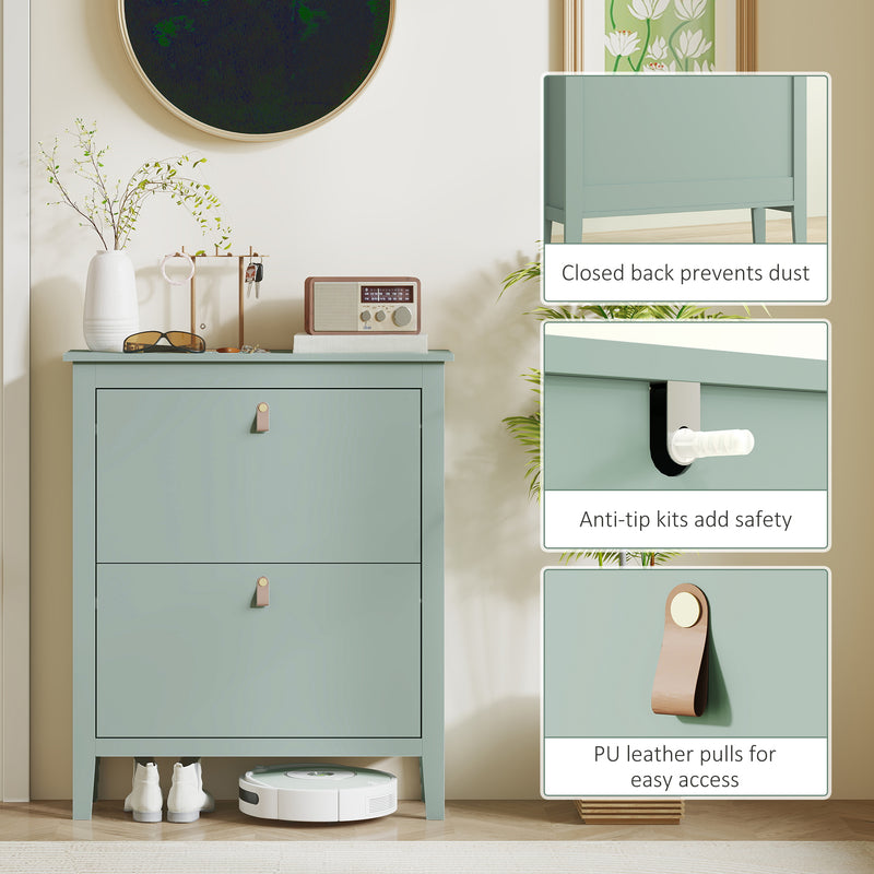 HOMCOM 2 Drawer Shoe Cabinet with Flip Doors for Hallway, Entryway, Green