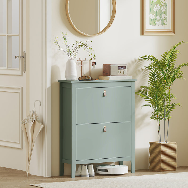 HOMCOM 2 Drawer Shoe Cabinet with Flip Doors for Hallway, Entryway, Green