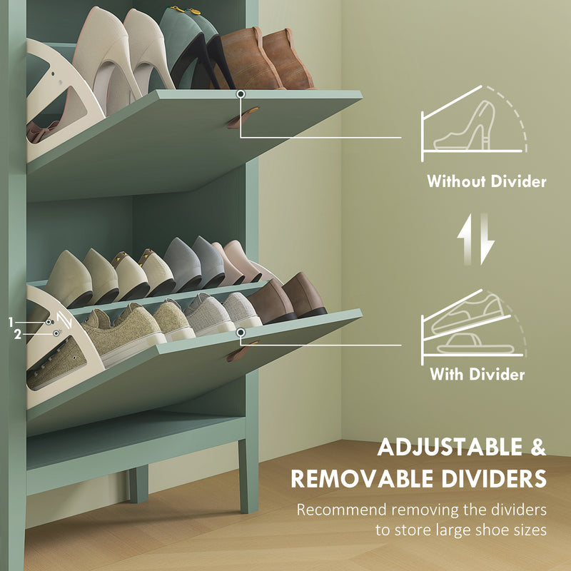 HOMCOM 2 Drawer Shoe Cabinet with Flip Doors for Hallway, Entryway, Green