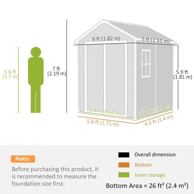 Outsunny 6 X 5ft Resin Garden Shed With Floor And Window, Grey
