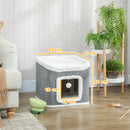 PawHut Cat House for Indoor Kittens, 2-Level Cat Cave Bed, Grey