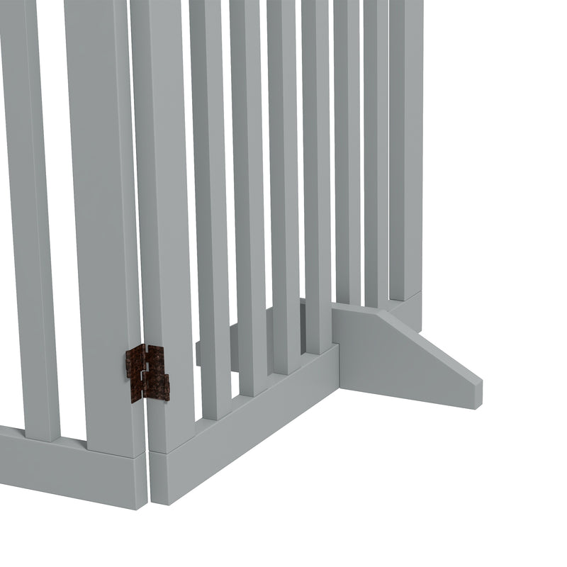 PawHut Pet Gate Foldable Fence Freestanding Dog Barrier w/ Support Feet Grey