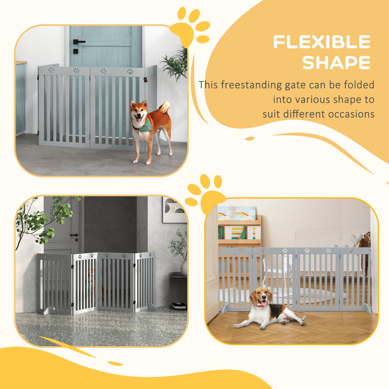PawHut Pet Gate Foldable Fence Freestanding Dog Barrier w/ Support Feet Grey