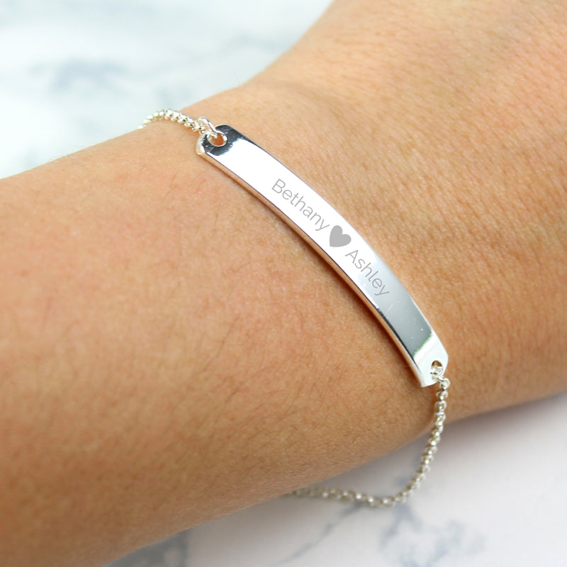 Personalised Silver Tone Heart Bar Bracelet
