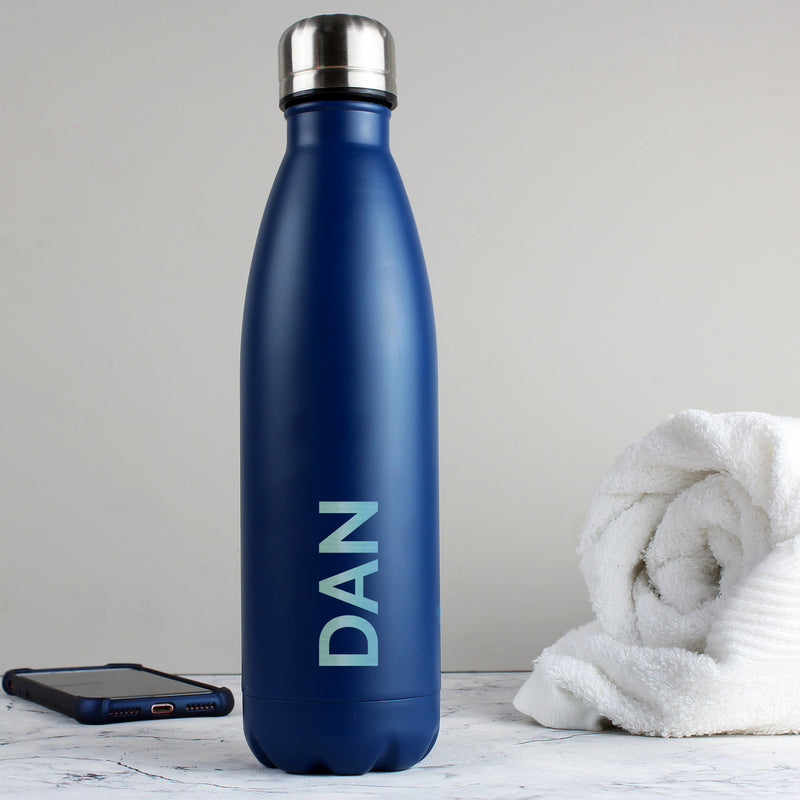 Personalised Blue Metal Insulated Drinks Bottle