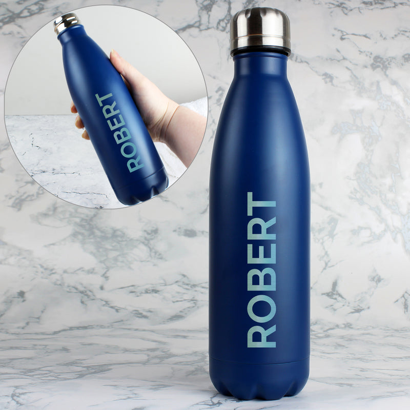 Personalised Blue Metal Insulated Drinks Bottle