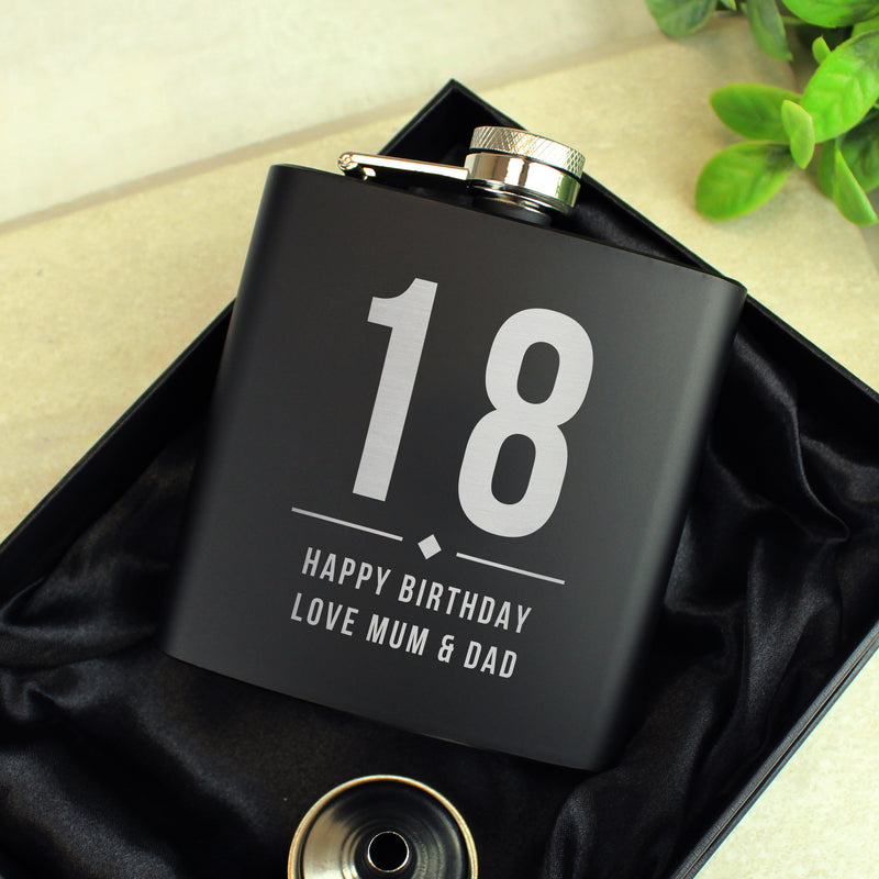 Personalised Birthday Black Hip Flask