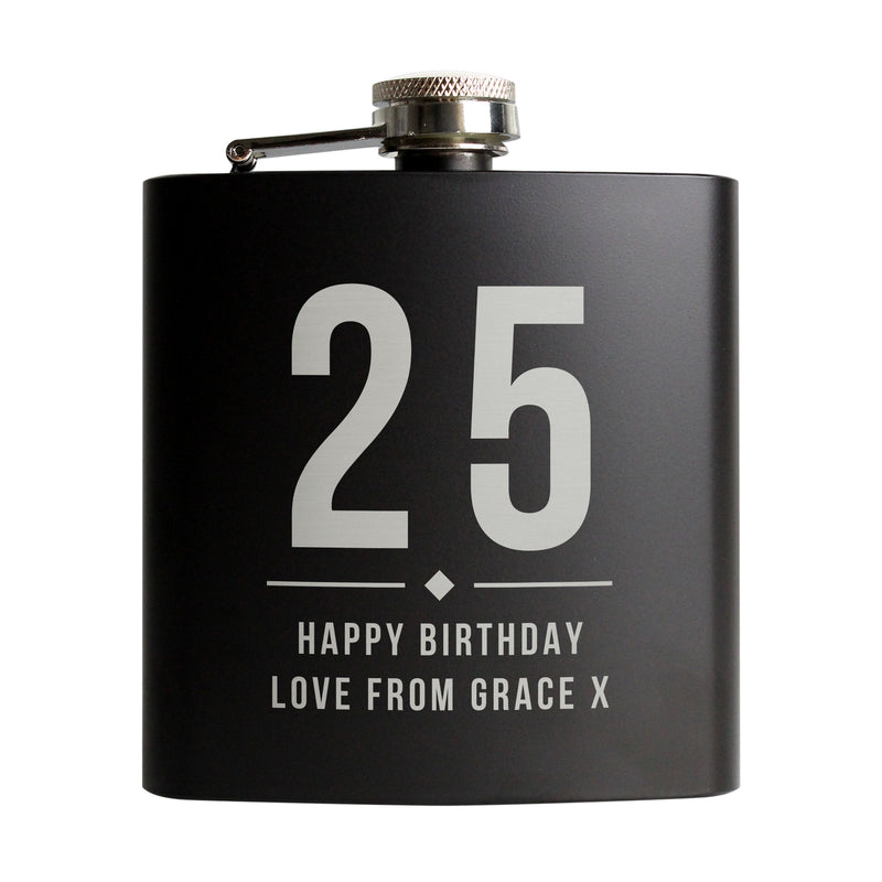 Personalised Birthday Black Hip Flask