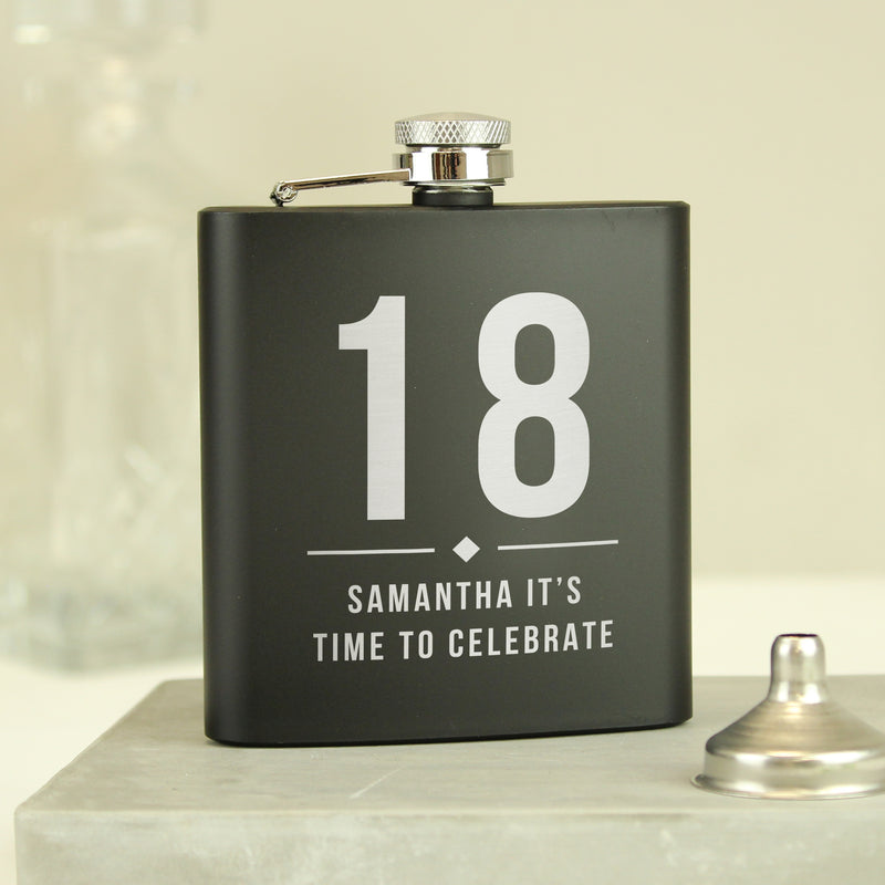 Personalised Birthday Black Hip Flask