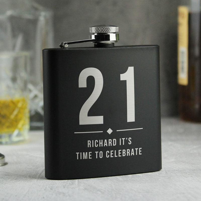 Personalised Birthday Black Hip Flask