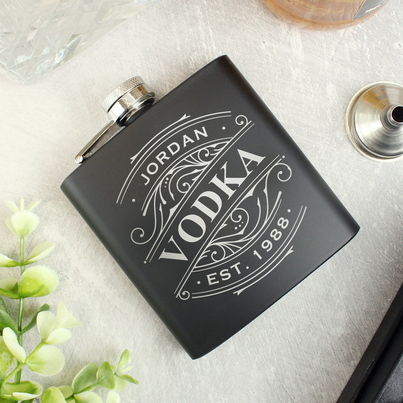 Personalised Whisky Black Hip Flask