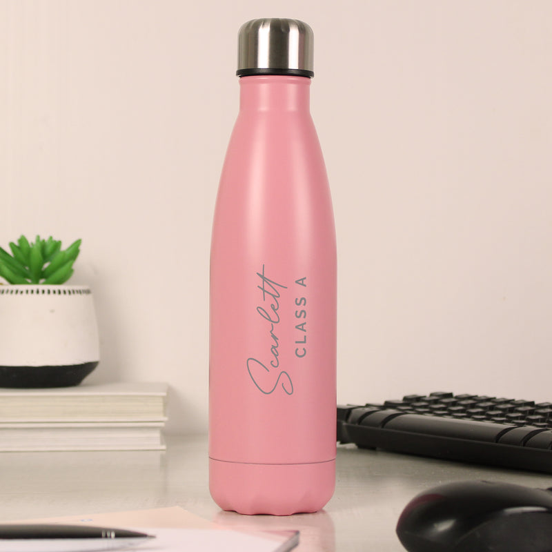 Personalised Pink Metal Insulated Drinks Bottle