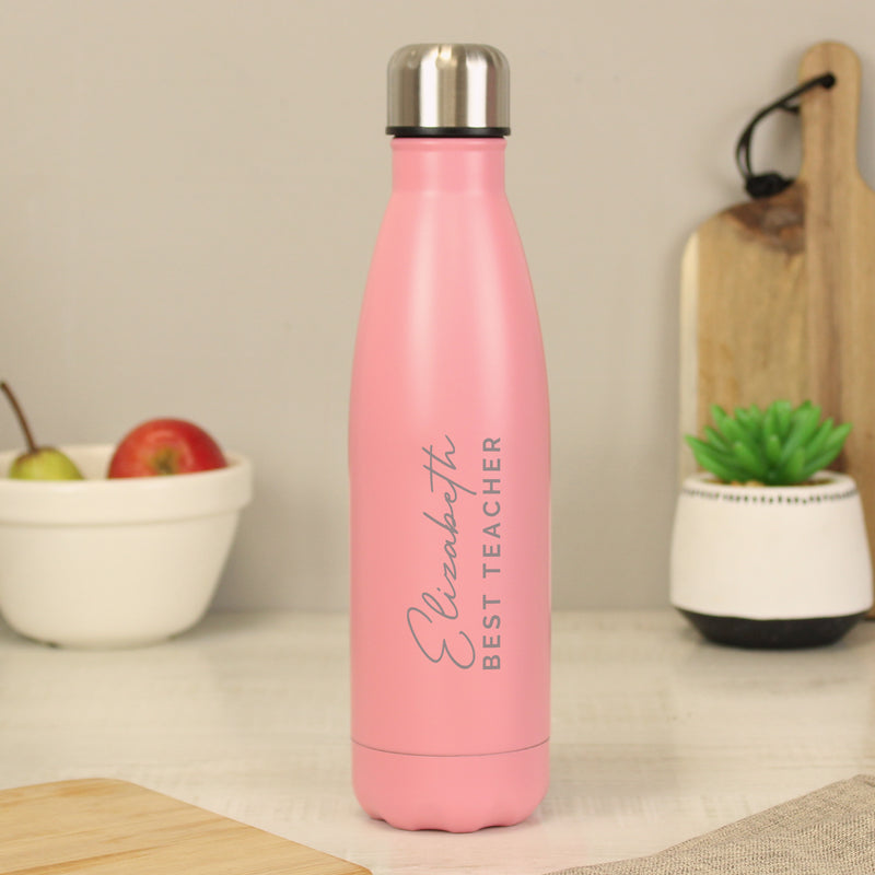 Personalised Pink Metal Insulated Drinks Bottle