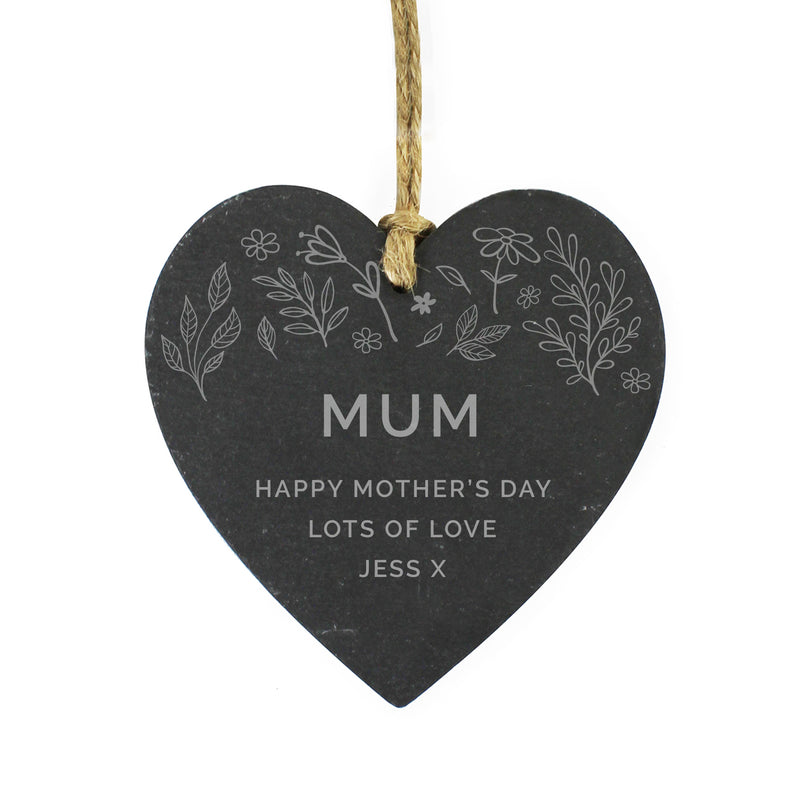 Personalised Engraved Botanical Slate Heart Decoration