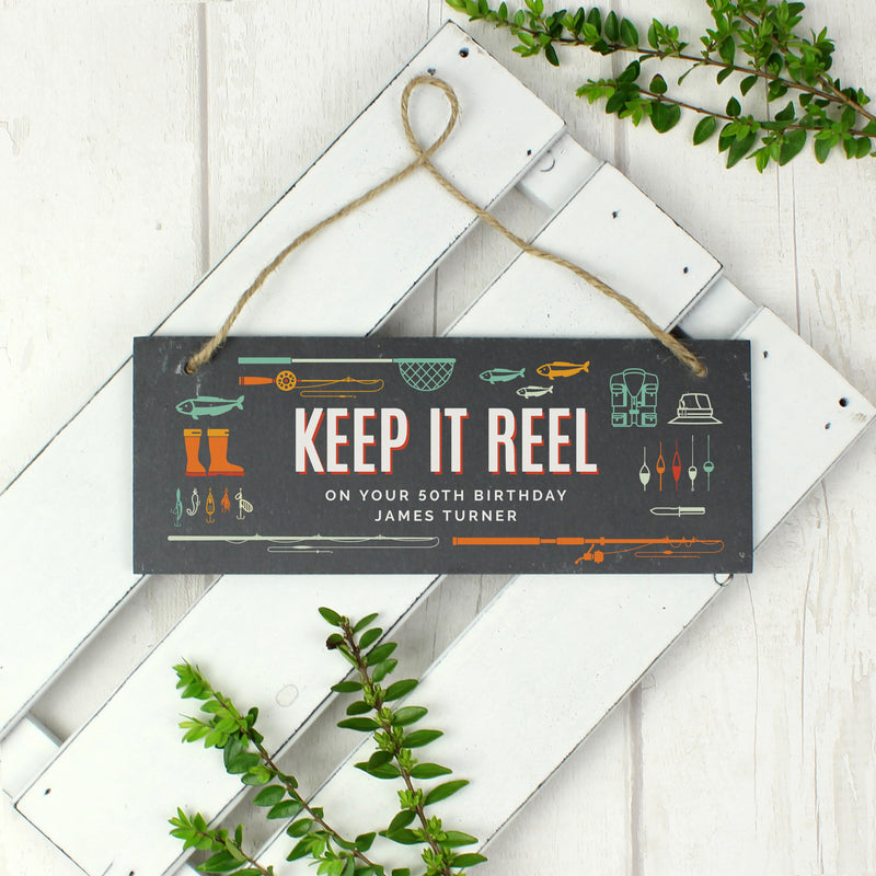 Personalised "Keep It Reel" Printed Hanging Slate Plaque