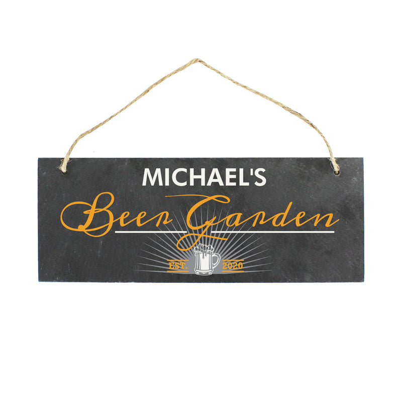 Personalised "Beer Garden" Printed Hanging Slate Plaque
