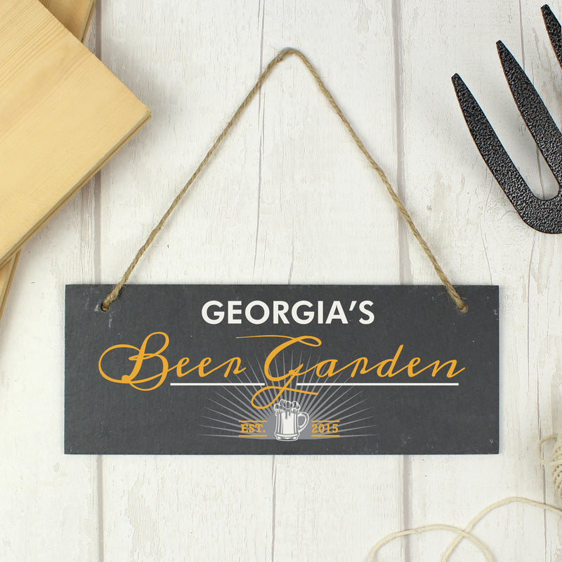 Personalised "Beer Garden" Printed Hanging Slate Plaque