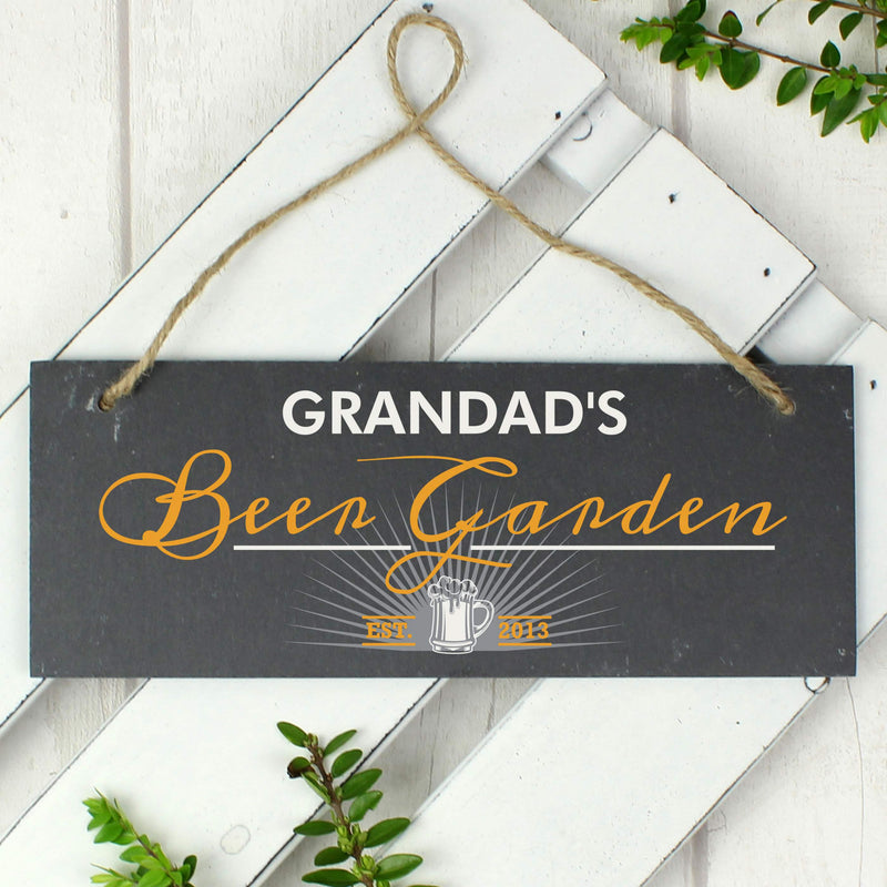 Personalised "Beer Garden" Printed Hanging Slate Plaque