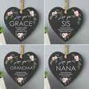 Personalised Abstract Rose Printed Slate Heart Decoration