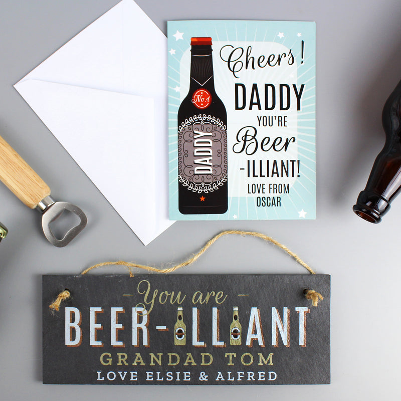 Personalised Beer-illiant Hanging Slate Sign