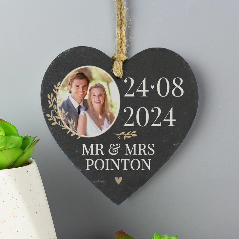 Personalised Wedding Photo Upload Slate Heart Decoration
