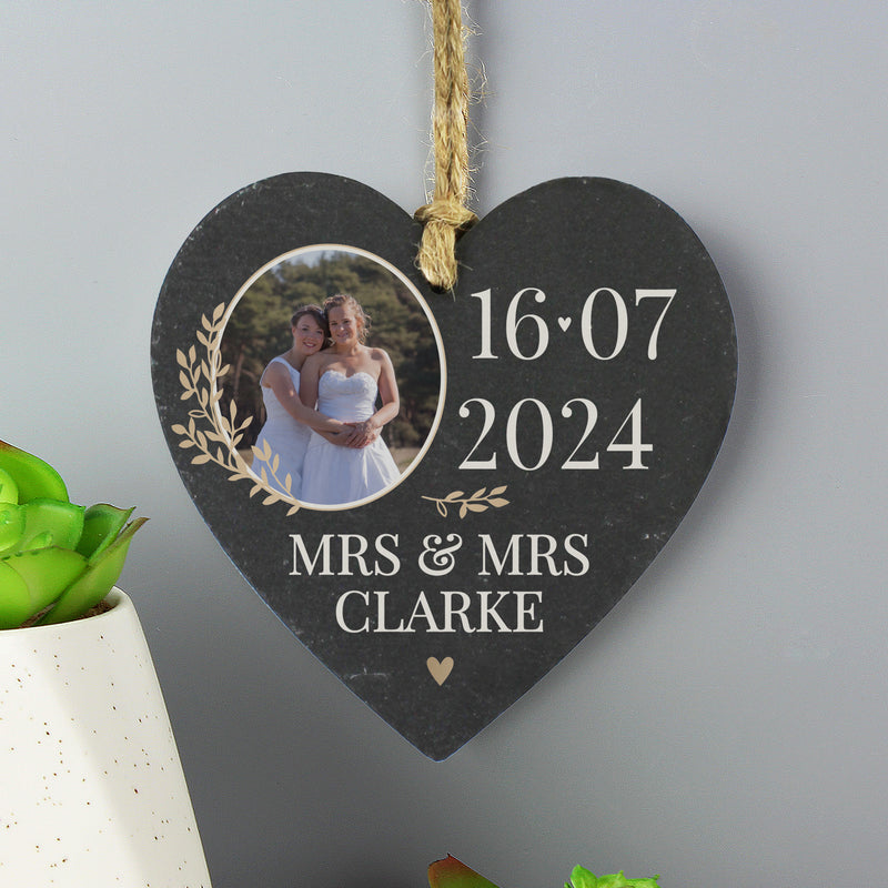 Personalised Wedding Photo Upload Slate Heart Decoration