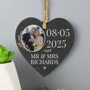 Personalised Wedding Photo Upload Slate Heart Decoration