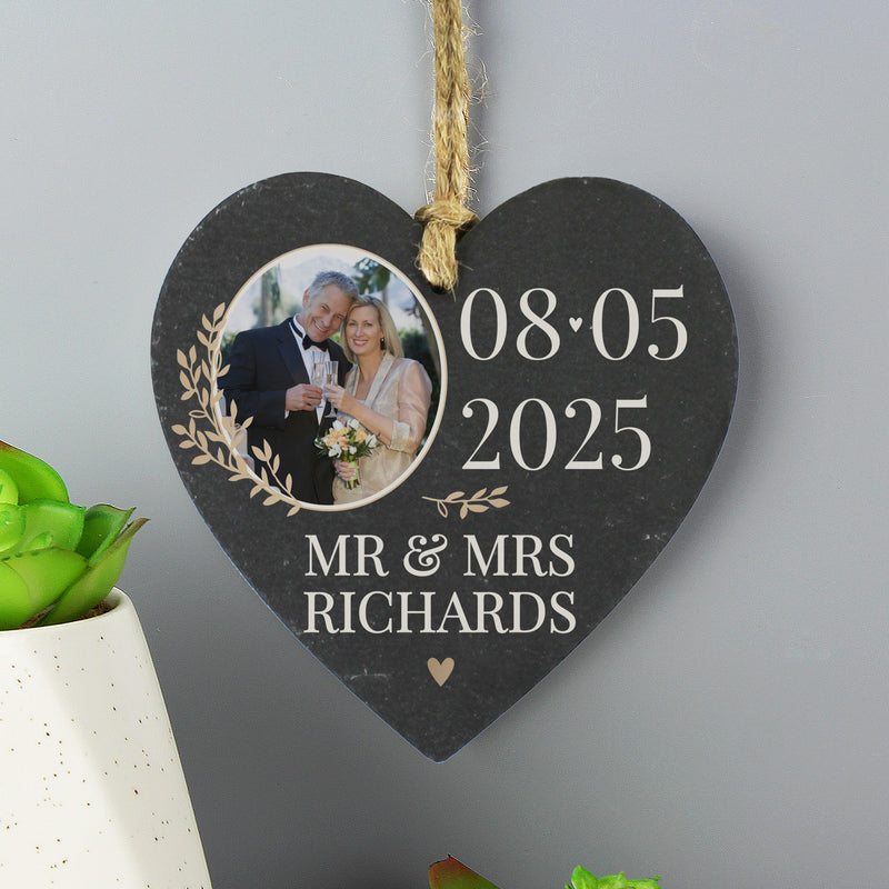 Personalised Wedding Photo Upload Slate Heart Decoration