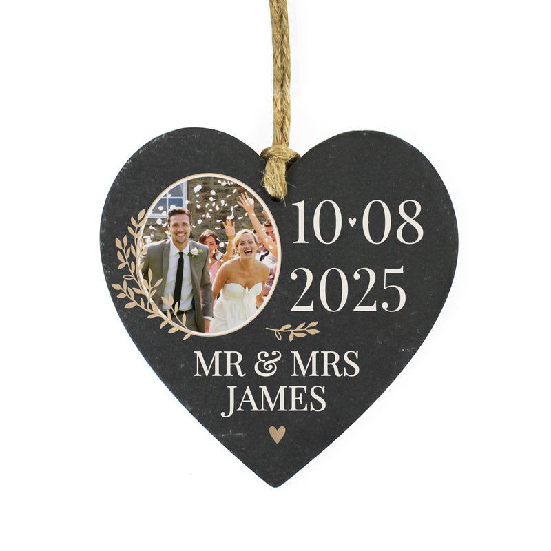 Personalised Wedding Photo Upload Slate Heart Decoration