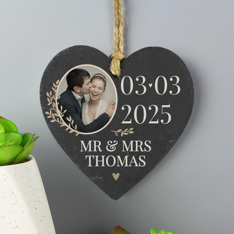 Personalised Wedding Photo Upload Slate Heart Decoration