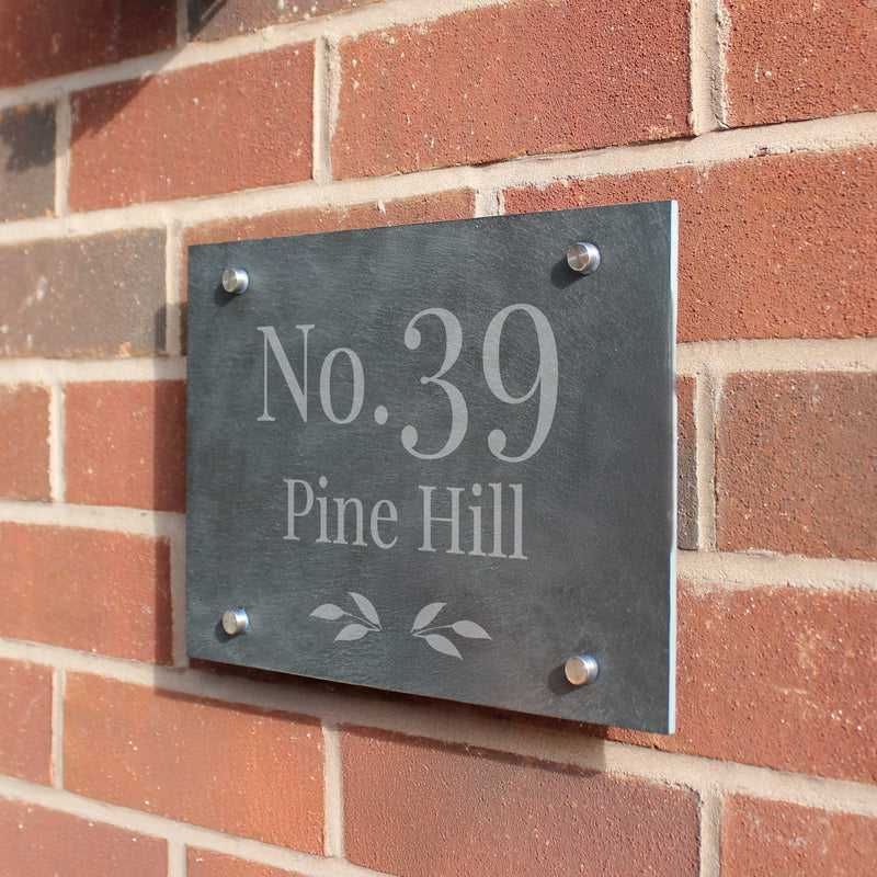 Personalised Leaf Slate House Sign