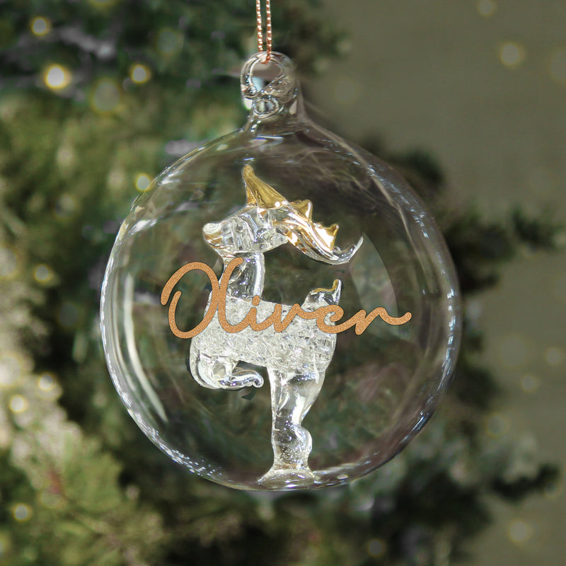 Personalised Gold Glitter Name Only Reindeer Glass Bauble