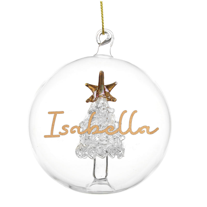 Personalised Gold Glitter Name Only Tree Glass Bauble
