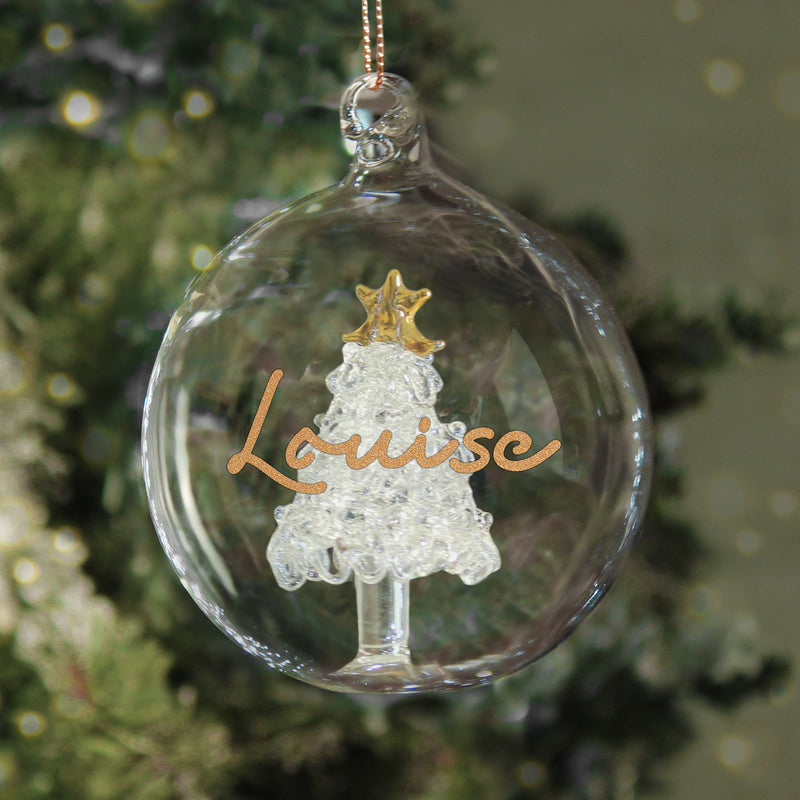 Personalised Gold Glitter Name Only Tree Glass Bauble