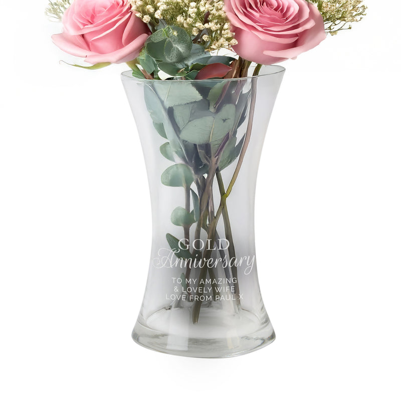 Personalised 'Gold Anniversary' Glass Vase