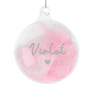 Personalised Pink Feather Silver Heart Glass Bauble