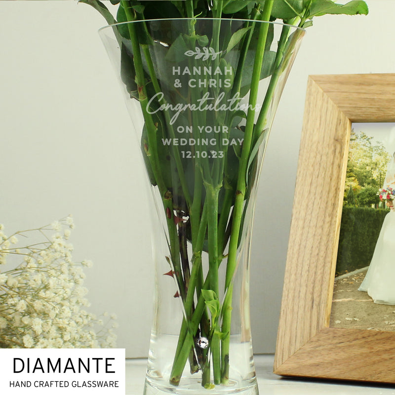 Personalised Hand Cut Diamante Heart Vase