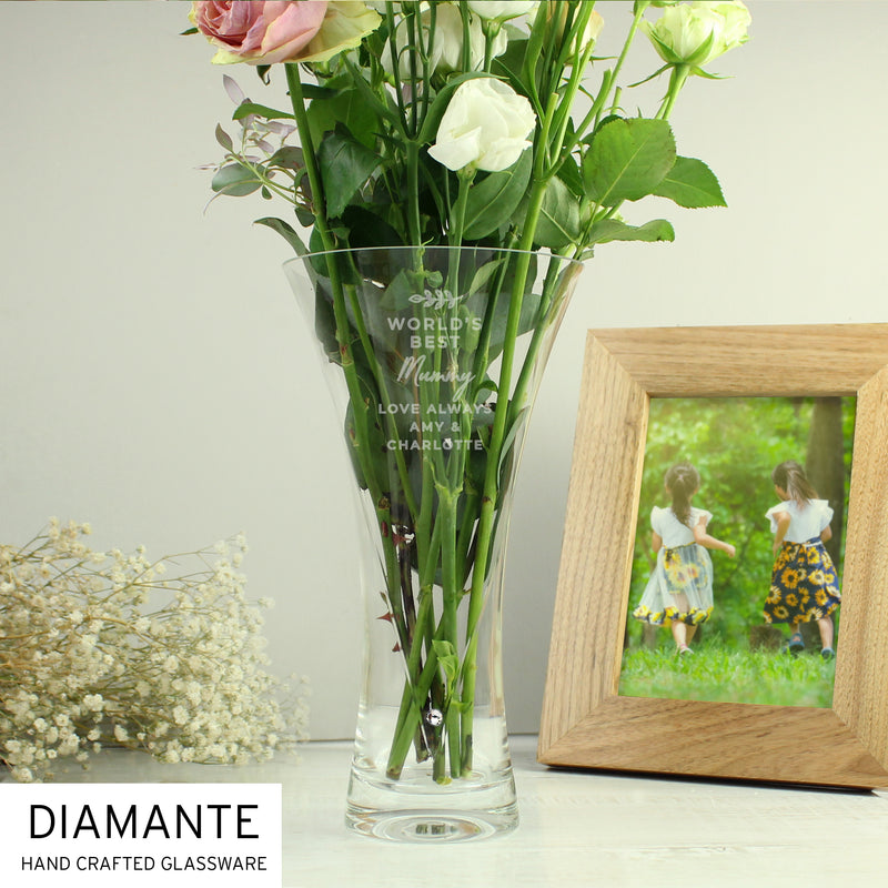 Personalised Hand Cut Diamante Heart Vase