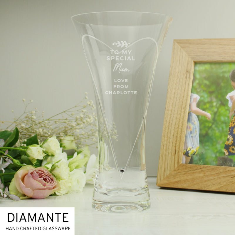 Personalised Hand Cut Diamante Heart Vase