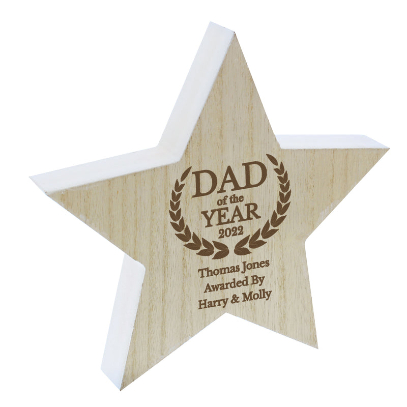 Personalised Dad of the Year Wooden Star Ornament