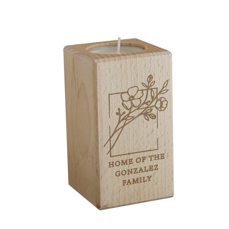 Personalised Floral Bouquet Wooden Tealight Holder