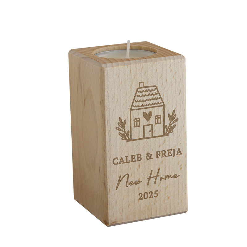 Personalised New Home Wooden Tealight Holder