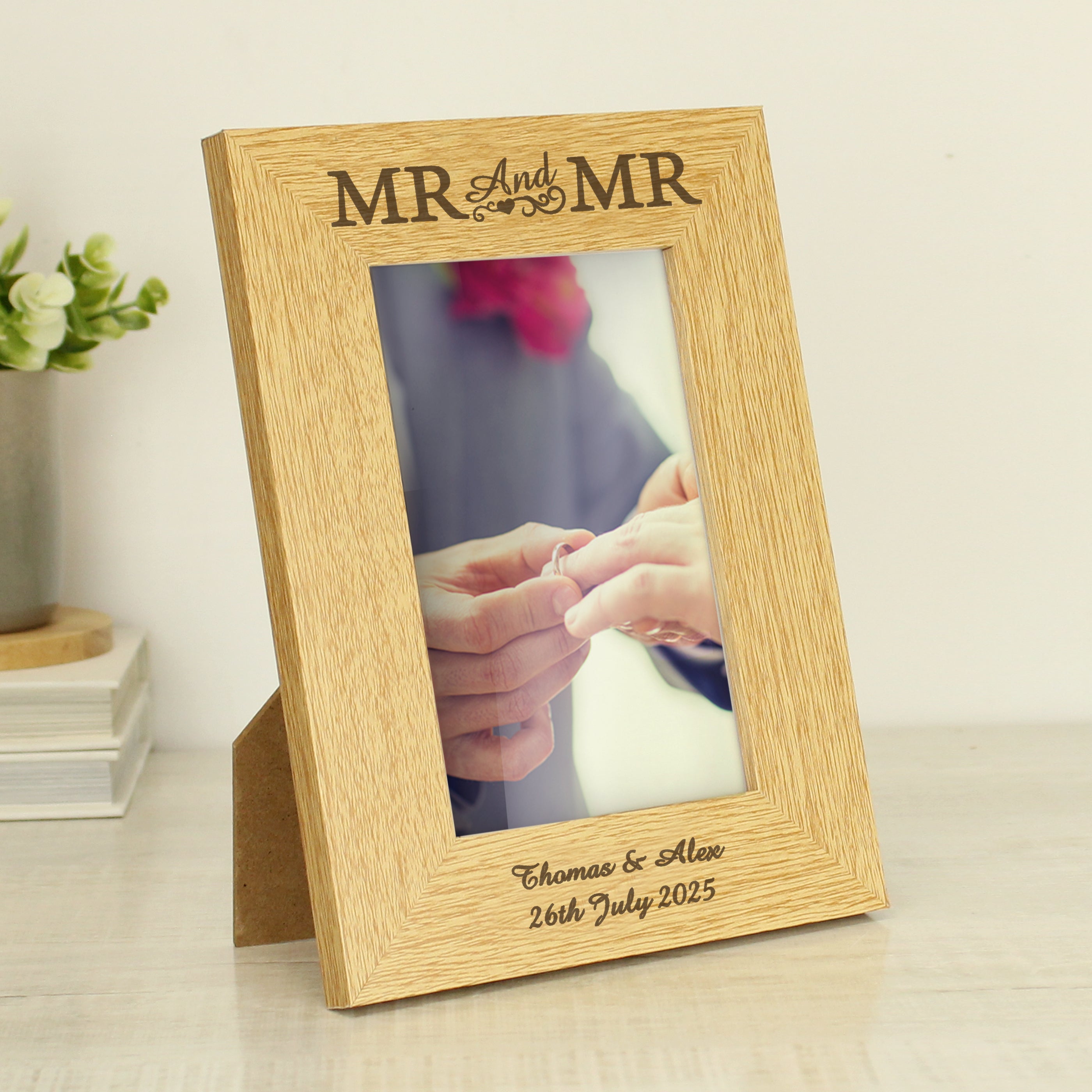 Personalised Oak Finish 6x4 Mr & Mr Photo Frame